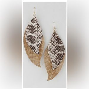 Double Leather Animal Print Earrings, NWT, Boutique overstock